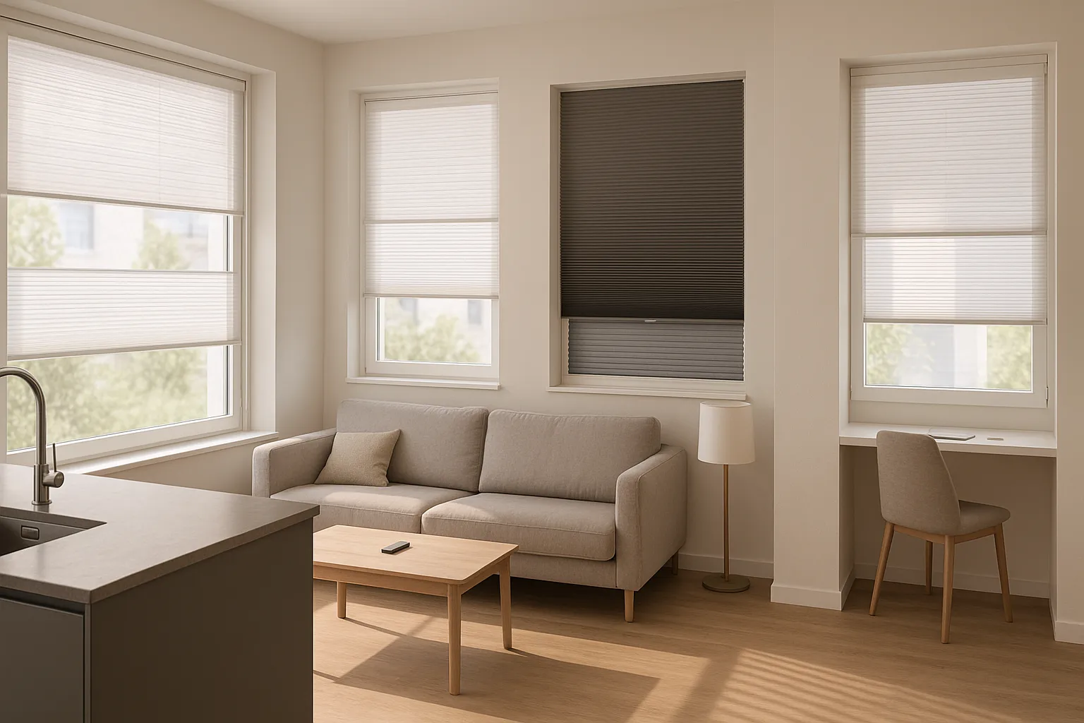 Modernes Plissee am Fenster mit weichem Tageslicht